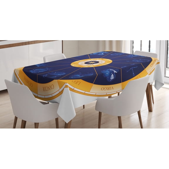 Ambesonne Astrology Tablecloth Rectangular Table Cover, Birth Chart Horoscope, 52"x70", Blue White Orange