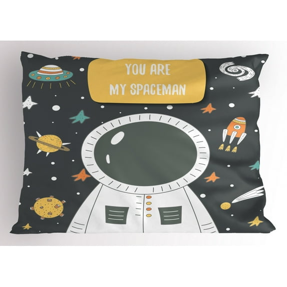 Ambesonne Astronaut Pillow Sham, Cosmic Doodle Rocket, 26" X 20", Grey Multicolor