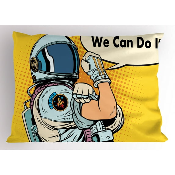 Ambesonne Astronaut Pillow Sham, We Can Do It Space, 26" X 20", Multicolor