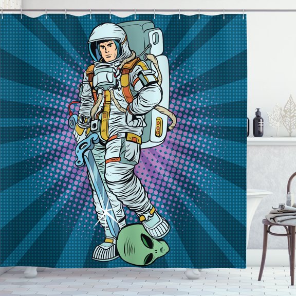 Ambesonne Astronaut Shower Curtain, Galaxy Design, 69"Wx70"L, Teal and Coconut
