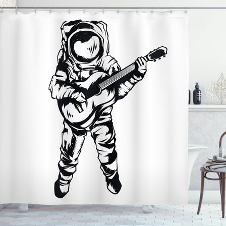 Ambesonne Astronaut Shower Curtain, Jamming Space Man, 69"Wx70"L, Black White