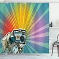 thumbnail image 1 of Ambesonne Astronaut Shower Curtain, Man and Boombox Sunburst, 69"Wx84"L, Seafoam Sea Blue, 1 of 3