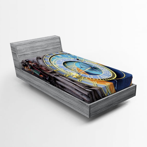 Ambesonne Astronomical Fitted Sheet, Old Town Medieval, Twin Size, Blue and Yellow