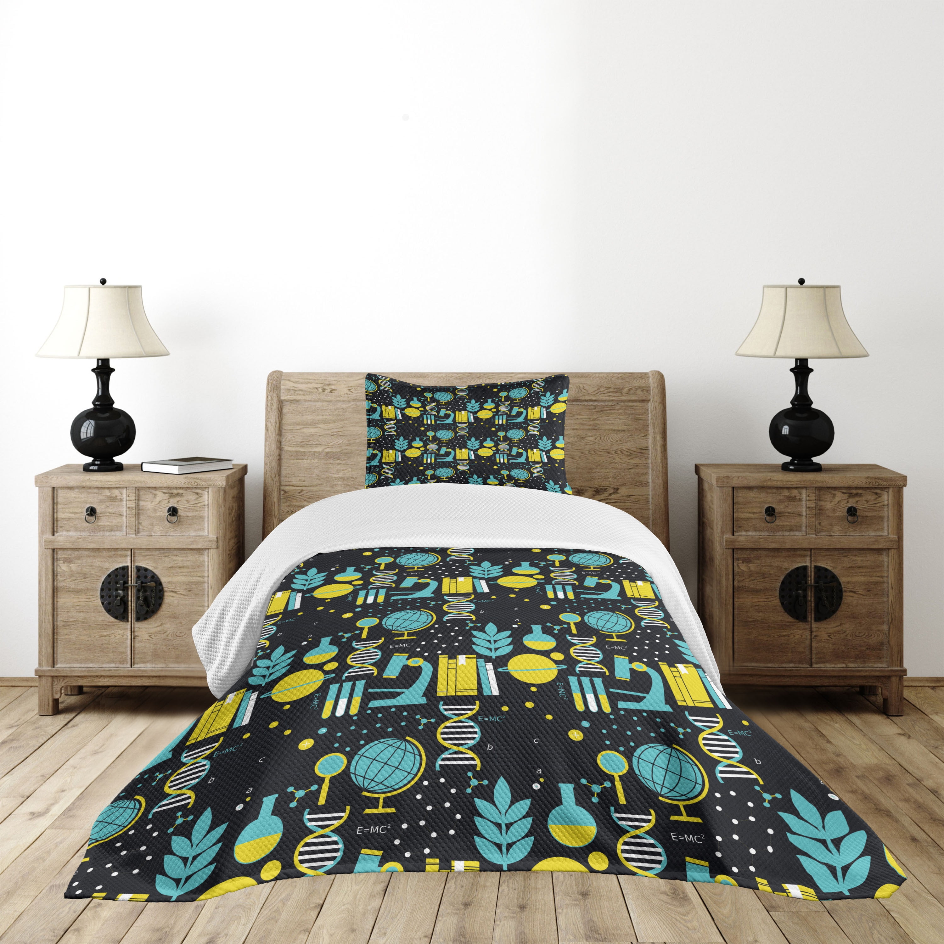 White Quilted Twin Bedspread Set with Pillow Sham