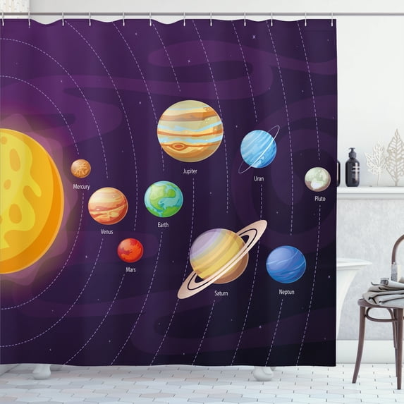 Ambesonne Astronomy Shower Curtain, Planets Planetary Orbits, 69"Wx84"L, Dark Purple Multicolor