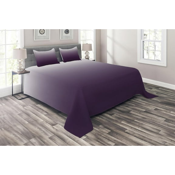 Ambesonne Aubergine Quilted Coverlet 3 Pcs, Ombre, Queen Size, Eggplant White