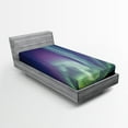 thumbnail image 1 of Ambesonne Aurora Borealis Fitted Sheet, Solar Sky Stars, Twin XL Size, Dark Blue Mint Green, 1 of 2
