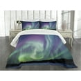 thumbnail image 1 of Ambesonne Aurora Borealis Quilted Bedspread Set 3 Pcs, Solar Sky Stars, King Size, Dark Blue Mint Green, 1 of 5
