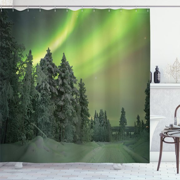 Ambesonne Aurora Forest Shower Curtain, Scene of Sky Snow, 69"Wx75"L, Multicolor