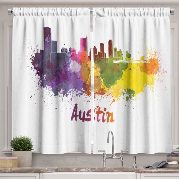 Ambesonne Austin Kitchen Curtains, Clipping Path White Outlined, 55"x39", Multicolor