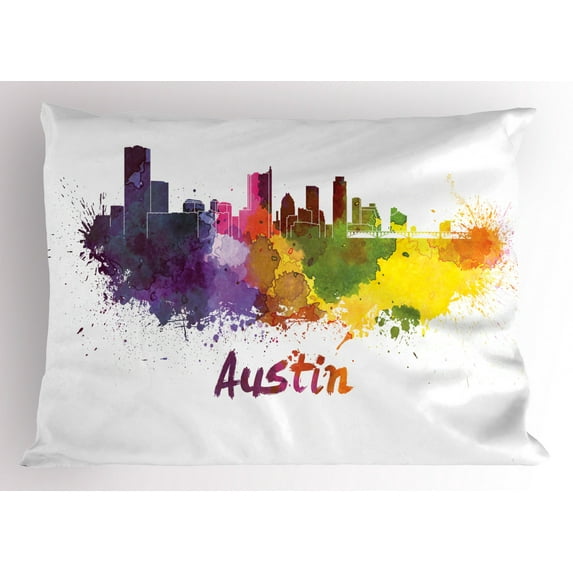 Ambesonne Austin Pillow Sham, Clipping Path White Outlined, 36" X 20", Multicolor