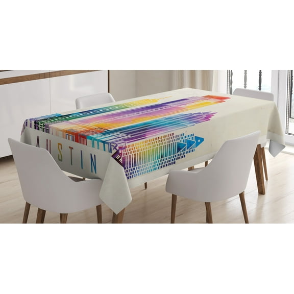 Ambesonne Austin Tablecloth Rectangular Table Cover, Outlined Monuments Skylines, 52"x70", Multicolor
