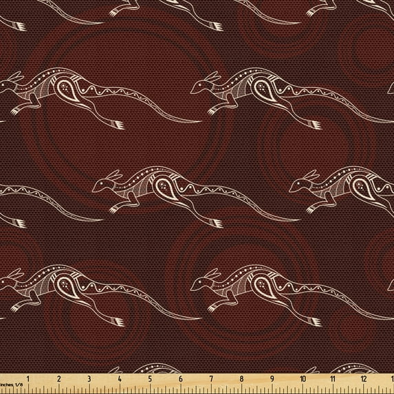 Ambesonne Australia Fabric by the Yard Upholstery, Abstract Kangaroos Motifs, 1 Yard, Seal Brown and Chestnut Brown