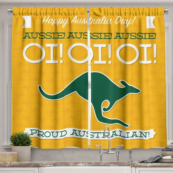 Ambesonne Australian Party Kitchen Curtains, Kangaroo Animal, 55"x39", Earth Yellow White