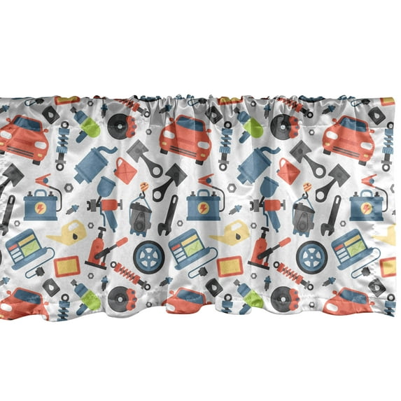 Ambesonne Auto Mechanic Valance Pack of 2, Car Repair Elements, 42"X18", Multicolor