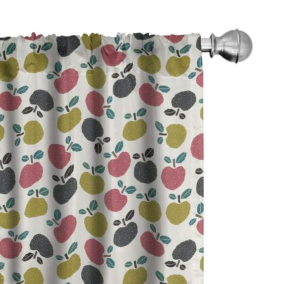 Ambesonne Autumn Window Curtains, Apples Doodle Pattern Art, Each 28" W x 84" L, Pale Ruby and Pale Coffee
