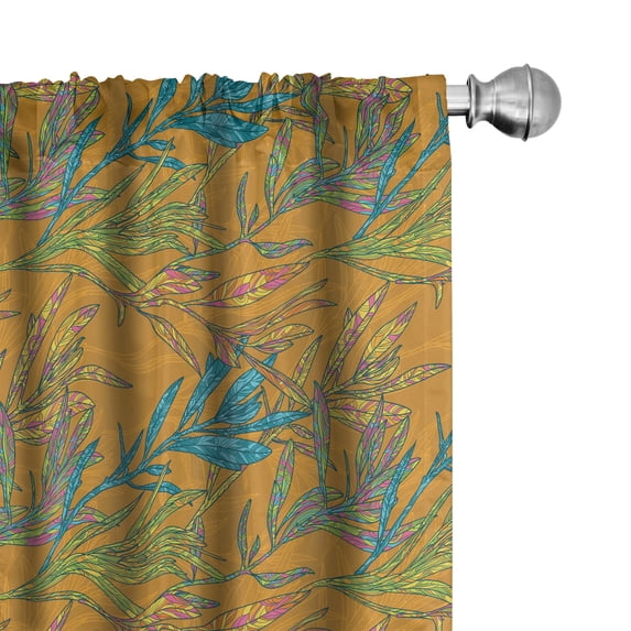 Ambesonne Autumn Window Curtains, Botanical Leaves Art, Each 28" W x 84" L, Yellow and Multicolor