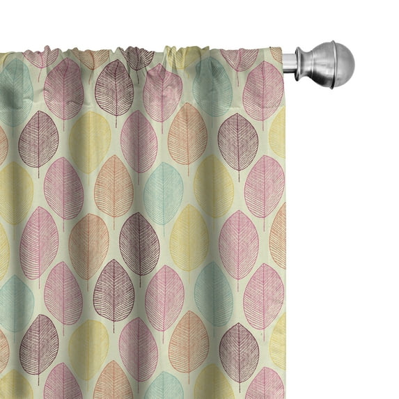 Ambesonne Autumn Window Curtains, Colorful Leaves Floral Art, Each 28" W x 63" L, Cream Multicolor
