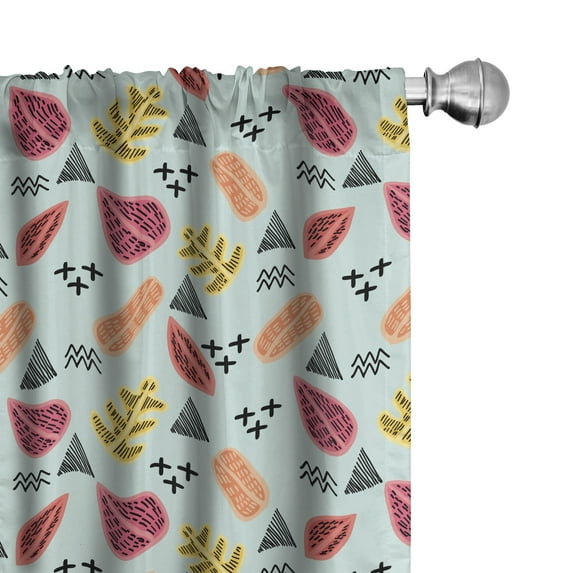 Ambesonne Autumn Window Curtains, Colorful Leaves Triangles, Each 28" W x 63" L, Dark Coral and Pastel Brown