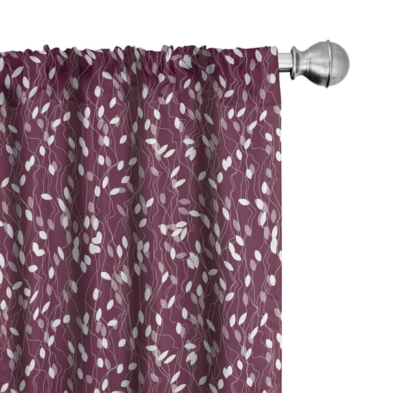 Ambesonne Autumn Window Curtains, Dotted Lines Abstract Leaves, Each 28" W x 95" L, Eggplant Grey Pink White