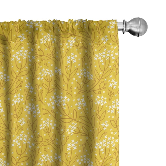 Ambesonne Autumn Window Curtains, Earth Yellow Fall Branches, Each 28" W x 63" L, Earth Yellow and White