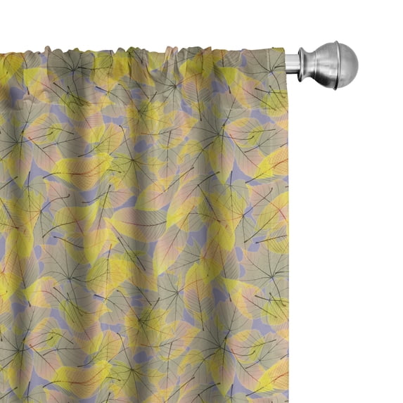Ambesonne Autumn Window Curtains, Fall Foliage Dry Leaves Art, Each 28" W x 63" L, Ceil Blue Ecru