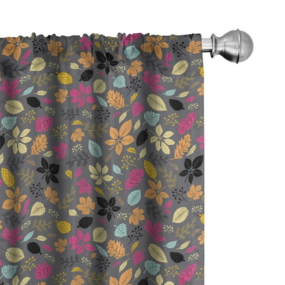 Ambesonne Autumn Window Curtains, Fall Season Foliage Pattern, Each 28" W x 84" L, Purpleblue Multicolor