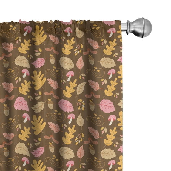 Ambesonne Autumn Window Curtains, Fall down Oak Acorn Maple, Each 28" W x 63" L, Umber and Pale Orange
