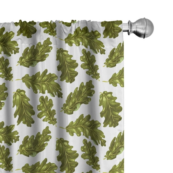 Ambesonne Autumn Window Curtains, Green Oak Leaves on Season, Each 28" W x 63" L, Fawn Green Brown