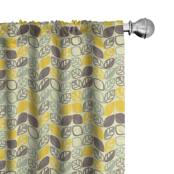 Ambesonne Autumn Window Curtains, Grungy Striped Leaves Art, Each 28" W x 84" L, Earth Yellow Dimgray