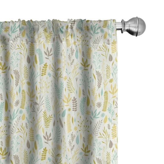 Ambesonne Autumn Window Curtains, Meadow Scene Flowers Artwork, Each 28" W x 63" L, Mustard and Almond Green