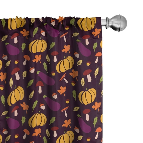 Ambesonne Autumn Window Curtains, Mushroom Seasonal Vegetable, Each 28" W x 84" L, Dark Maroon Marigold