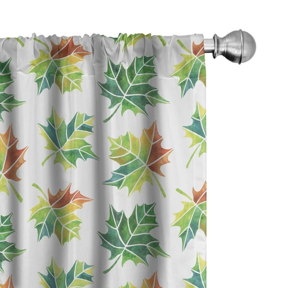 Ambesonne Autumn Window Curtains, Natural Maple Leafs Art, Each 28" W x 84" L, Fern Green and Cinnamon