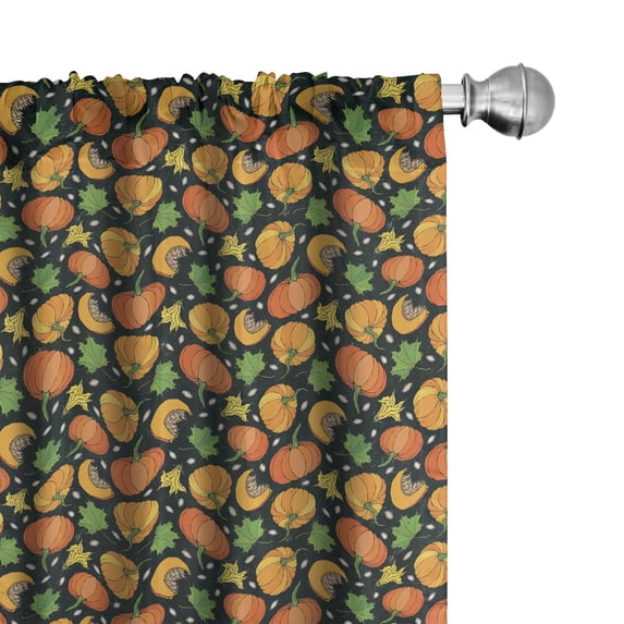 Ambesonne Autumn 4-Panel Curtains, Pumpkins Season Doodle Art, 56"x95", Orange Lime Green