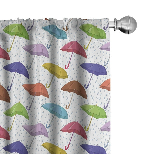 Ambesonne Autumn 4-Panel Curtains, Repeating Colorful Umbrellas, 56"x95", Pale Maroon and Lime Green