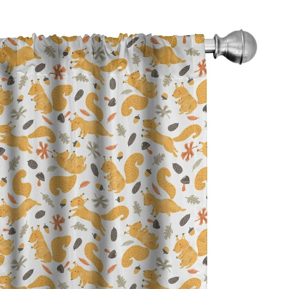 Ambesonne Autumn Window Curtains, Squirrel Mushroom Acorn, Each 28" W x 63" L, Orange Pale Orange Taupe
