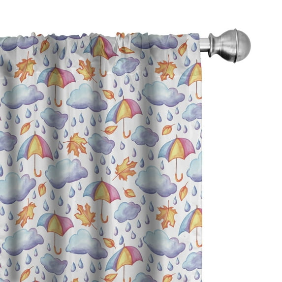 Ambesonne Autumn Window Curtains, Watercolor Rain Umbrella, Each 28" W x 84" L, Pale Sky Blue Pale Pink
