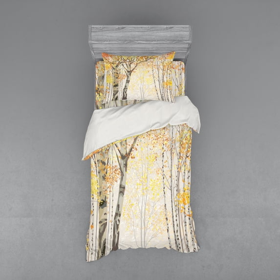 Ambesonne Autumn Bedding Set 3 Pcs, Birch Growth in Fall, Twin XL, Multicolor