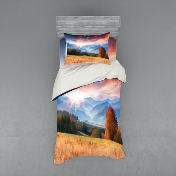 Ambesonne Autumn Bedding Set 3 Pcs, Colorful Fall Scene, Twin XL, Multicolor