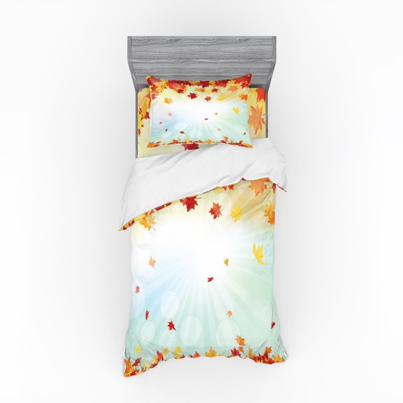 Ambesonne Autumn Bedding Set 3 Pcs, Fallen Maple Leaves, Twin, Multicolor