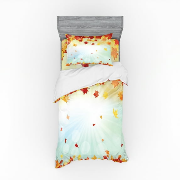 Ambesonne Autumn Bedding Set 3 Pcs, Fallen Maple Leaves, Twin XL, Multicolor