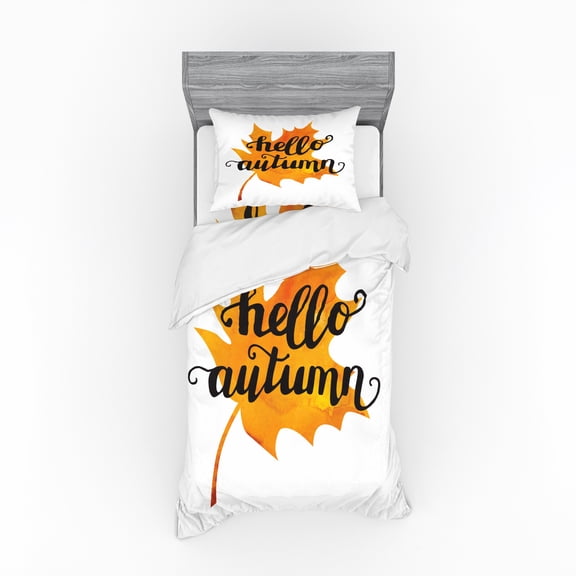 Ambesonne Autumn Bedding Set 3 Pcs, Maple Leaf and Words, Twin XL, Orange and Black