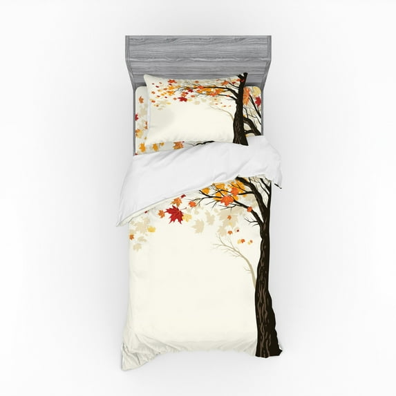 Ambesonne Autumn Bedding Set 3 Pcs, Semtember Maple Leaves, Twin XL, Multicolor