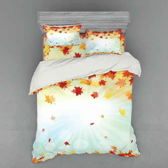 Ambesonne Autumn Bedding Set 4 Pcs, Fallen Maple Leaves, Queen, Multicolor