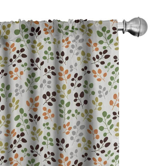 Ambesonne Autumn Curtains, Colorful Design Retro Leaves, Pair of 28"x63", Burnt Orange Fern Green