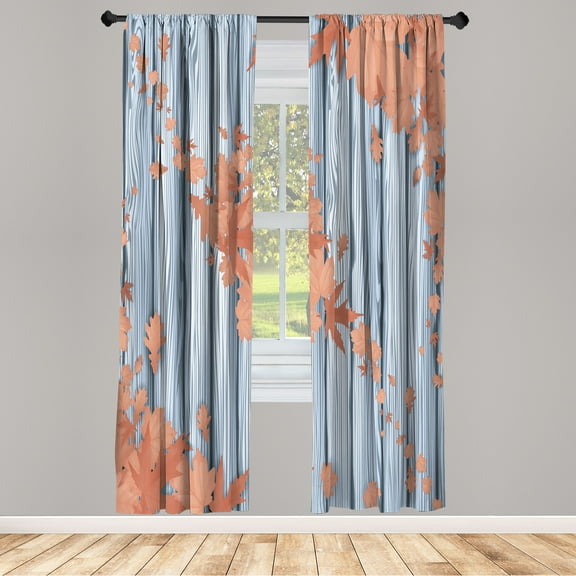 Ambesonne Autumn Curtains, Fall Art Maple Leaves Print, Pair of 28"x63", Blue Grey