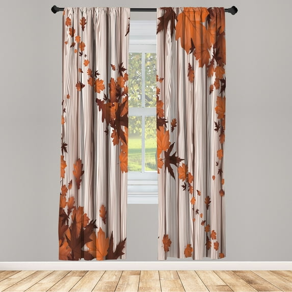 Ambesonne Autumn Curtains, Fall Art Maple Leaves Print, Pair of 28"x63", Burnt Orange