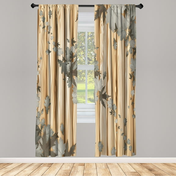 Ambesonne Autumn Curtains, Fall Art Maple Leaves Print, Pair of 28"x63", Dark Sepia