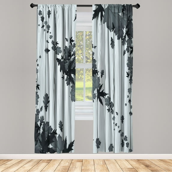 Ambesonne Autumn Curtains, Fall Art Maple Leaves Print, Pair of 28"x63", Grey Dimgray