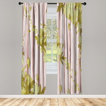 Ambesonne Autumn Curtains, Fall Art Maple Leaves Print, Pair of 28"x63", Khaki Fawn